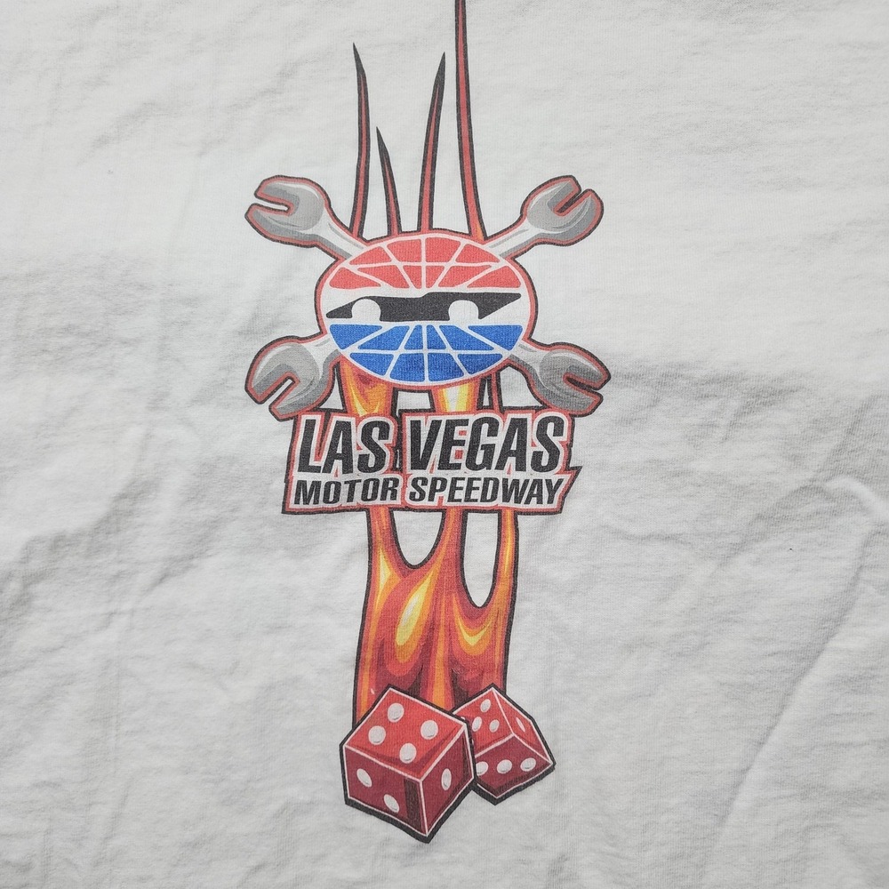 VINTAGE Las Vegas Motor Speedway Shirt Mens Large White NASCAR Y2K Sin City - Picture 6 of 11